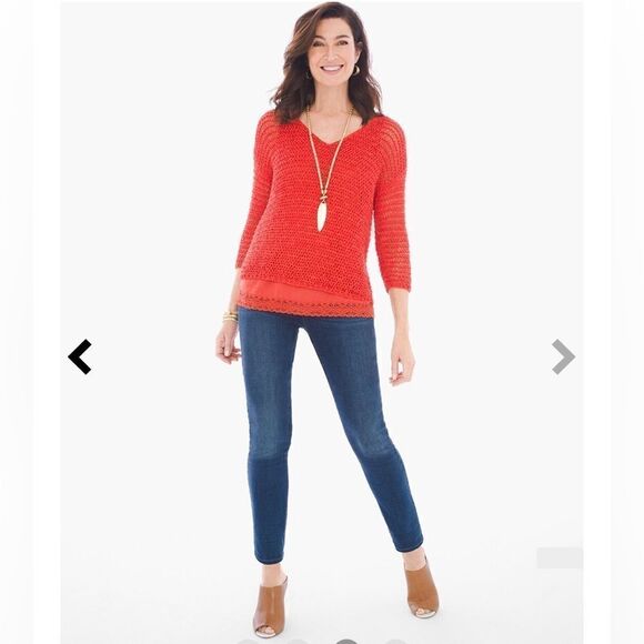 Chico’s orange ribbon yarn sweater sz large - Picture 1 of 10